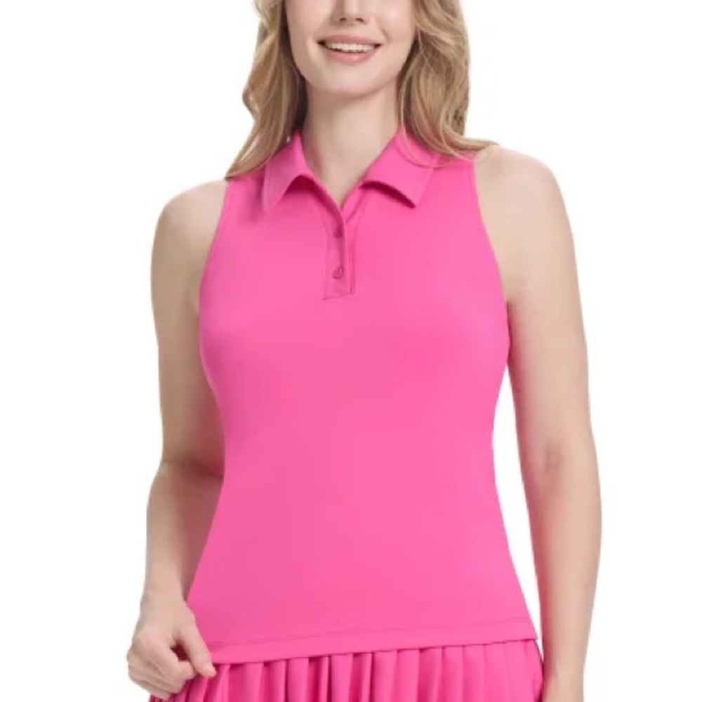Tretorn Women's Sleeveless Polo Top with Bra Insert & Removable Bra Pads, Pink